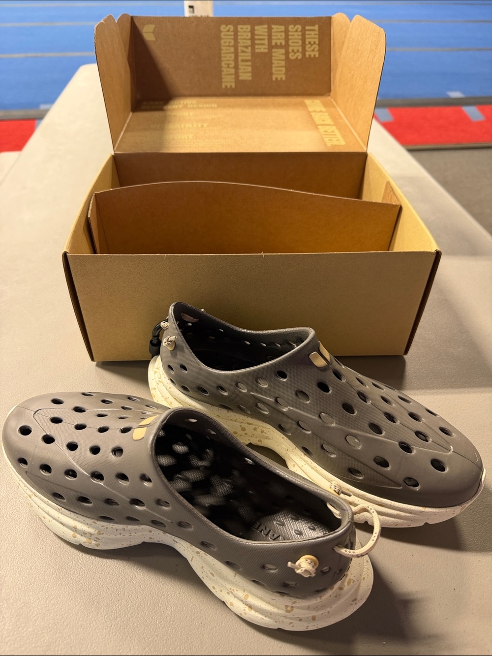 Kids Gray Slip-On Ventilated Clogs with Speckled White Sole